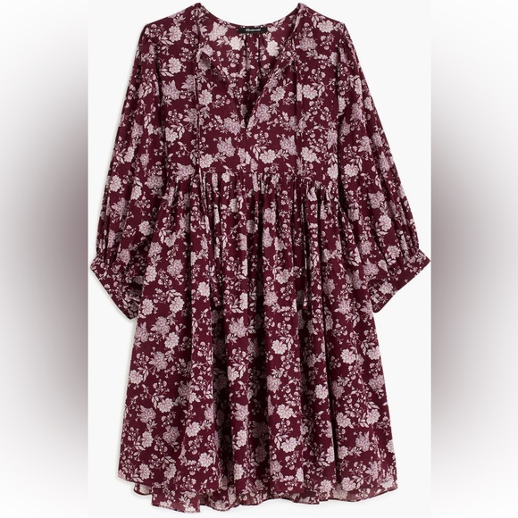 NWT Madewell Splitneck Puff Sleeve Dress in Floral - Picture 2 of 6